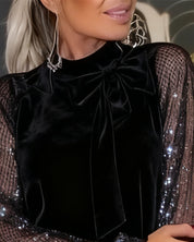 Elegant Balloon Sleeve Patchwork Dress