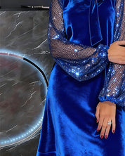 Elegant Balloon Sleeve Patchwork Dress