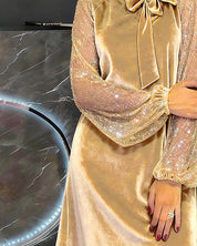 Elegant Balloon Sleeve Patchwork Dress