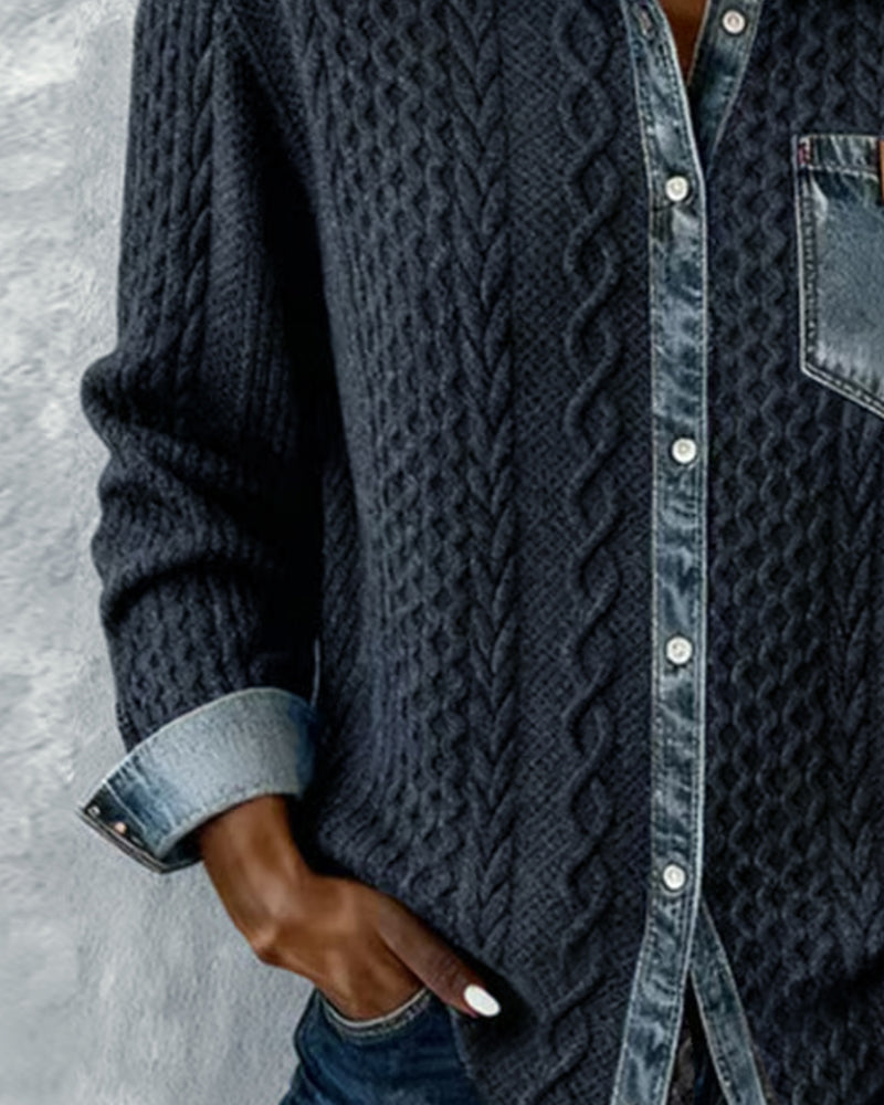 Long Sleeve Patchwork Denim Shirt