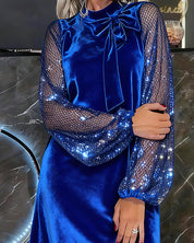 Elegant Balloon Sleeve Patchwork Dress