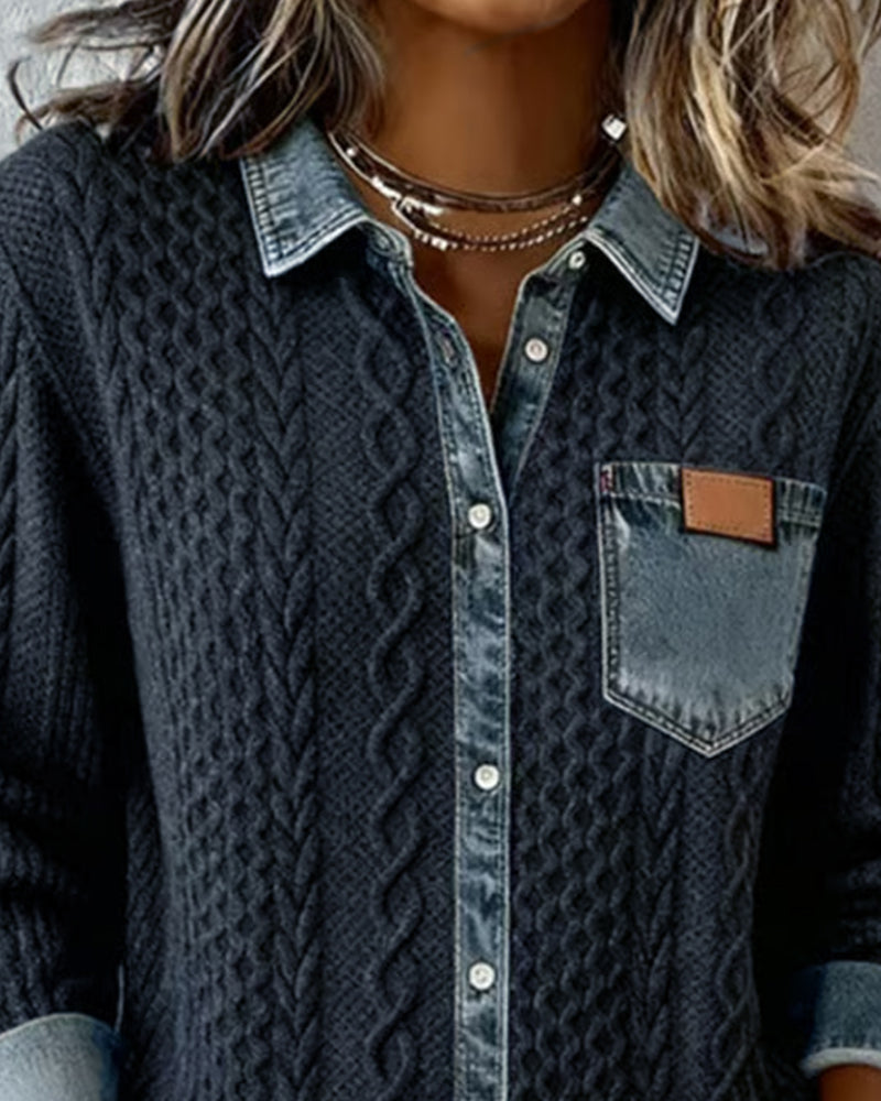 Long Sleeve Patchwork Denim Shirt