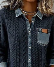 Long Sleeve Patchwork Denim Shirt