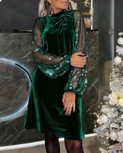 Elegant Balloon Sleeve Patchwork Dress