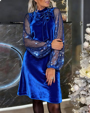 Elegant Balloon Sleeve Patchwork Dress