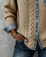 Long Sleeve Patchwork Denim Shirt