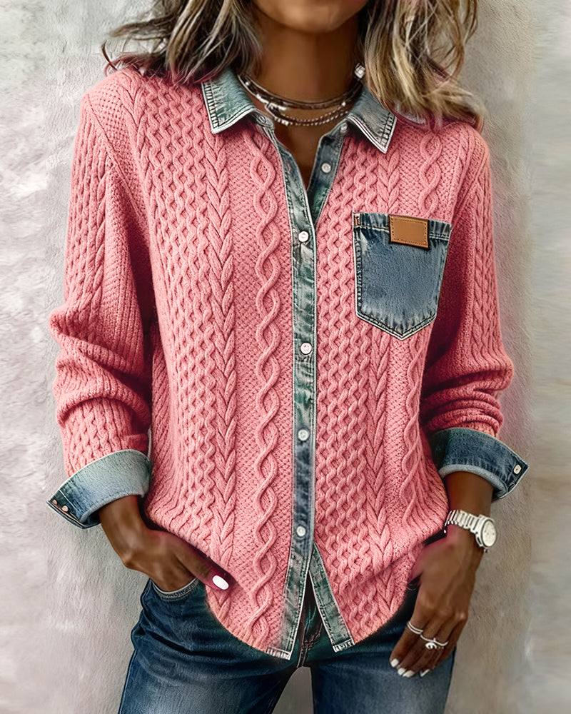 Long Sleeve Patchwork Denim Shirt