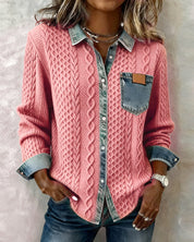 Long Sleeve Patchwork Denim Shirt