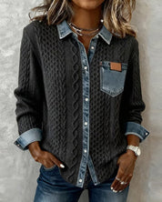 Long Sleeve Patchwork Denim Shirt