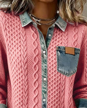 Long Sleeve Patchwork Denim Shirt