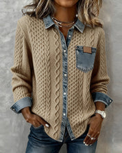 Long Sleeve Patchwork Denim Shirt